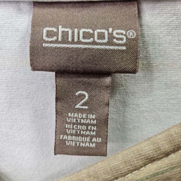 Chicos Cropped Blouse Womens Size 2 Brown Green Scoop Neck Short Sleeve Top - Picture 3 of 8